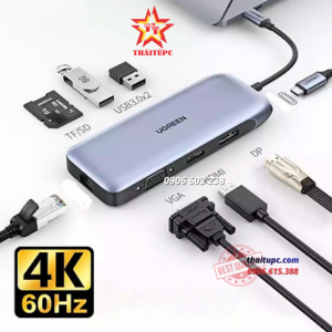 HUB USB Type-C 11 in 1 Ugreen 70305 HDMI/Displayport 4K@60Hz + VGA (Hỗ trợ xuất hình đồng loạt HDMI/ DP/ VGA)