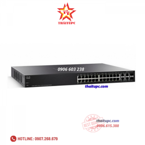 Cisco 24-port PoE+, 10/100Mbps with 185W power budget (support 60W PoE Port) + 2 Gigabit copper/SFP combo + 2 SFP ports Managed Switch - SF350-24P-K9