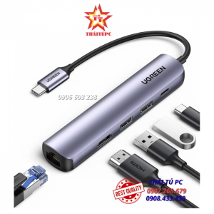 Bộ chuyển USB-C Ugreen 10919 HDMI 4K*2K + 2xUSB 3.0 + Lan 1Gbps + PD100W Cao cấp