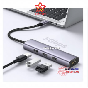 Hub chia USB Type-C to 3 cổng USB 3.0 Type-A kèm Lan Gigabit, vỏ nhôm chính hãng Ugreen 60600