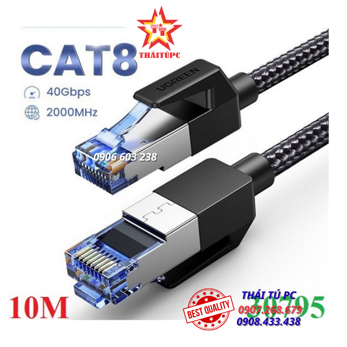 CÁP MẠNG CAT8 ĐÚC SẴN BỌC DÙ DÀI 10M UGREEN 30795 CAO CẤP CÁP MẠNG CAT8 ĐÚC SẴN BỌC DÙ DÀI 10M UGREEN 30795 CAO CẤP