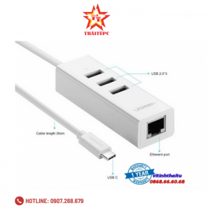 Cáp chuyển USB Type C to Lan+ USB hãng Ugreen 20792