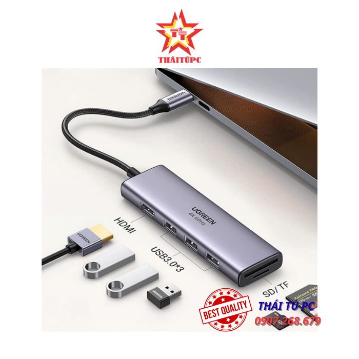 BỘ CHUYỂN ĐỔI TYPE C SANG 3 CỔNG USB 3.0+ 1 CỔNG HDMI( HỖ TRỢ 4K) , SD TF UGREEN 60383 BỘ CHUYỂN ĐỔI TYPE C SANG 3 CỔNG USB 3.0+ 1 CỔNG HDMI( HỖ TRỢ 4K) , SD TF UGREEN 60383