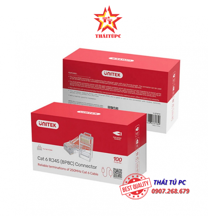 HẠT ĐẦU BẤM MẠNG UTP RJ45 CAT6 UNITEK Y-OT19TP HẠT ĐẦU BẤM MẠNG UTP RJ45 CAT6 UNITEK Y-OT19TP